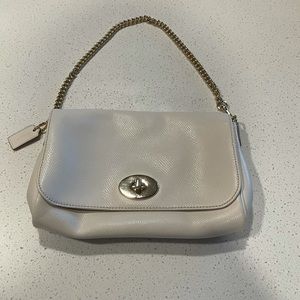 Coach white with gold clutch